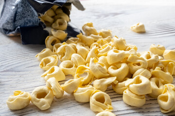 Raw Italian tortellini in close-up