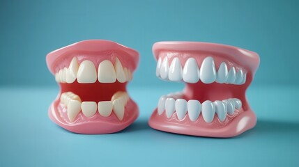 Fototapeta premium 3D Cute healthy tooth,tooth character with toothbrush ,Dental care illustration set,childrens dentistry concept,pain and lean on other teeth cause of tooth decay,dental care for kids.