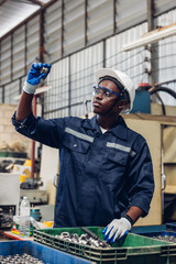 Workers Factory or Engineering work at factory site check up machine or products in site. Foreman...