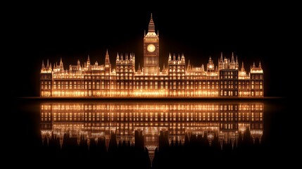 Fototapeta premium Illuminated Parliament Building Night Reflection