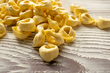 Raw Italian tortellini in close-up