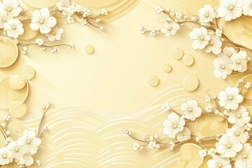Elegant floral background with white blossoms and golden accents.