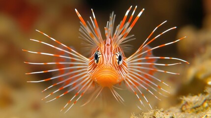 Close-up of a Lionfish Featuring Its Distinctive Stripes and Fins