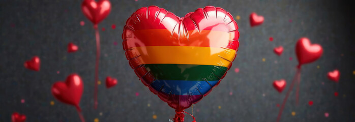 Heart-shaped balloon with rainbow stripes celebrating diversity and love