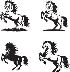 Dynamic Black and White Horse Illustrations