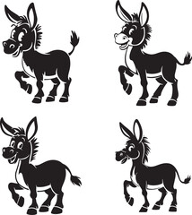 Cute Cartoon Donkey Vector Illustrations