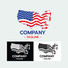House Builder Logo USA flag,House Repair Service,Construction Building Worker Tool Handyman concept vector illustration