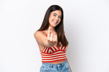 Young Brazilian woman isolated on white background doing coming gesture