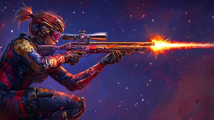 Female Sniper in Action: A Futuristic Digital Painting