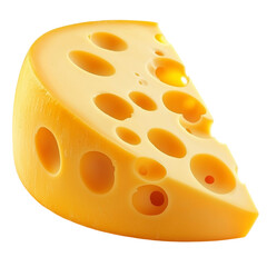 A wedge of yellow cheese with holes, showcasing its texture and color.