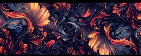 Colorful floral pattern with a blue and orange background