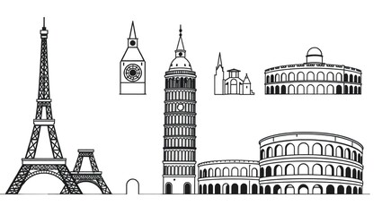 Obraz premium A stylized line vector icon set featuring a collection of London visit place concept