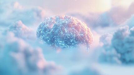 A Soft Pastel Infographic Representing a Neural Network Concept with an Overhead Glow on a White Background for Machine Interface Visualization