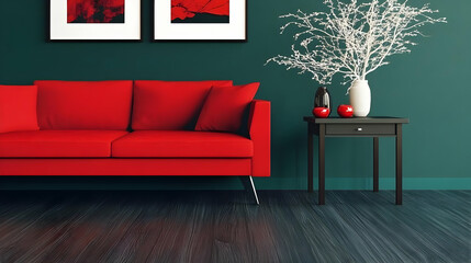 Red Sofa with Modern Interior Design in a Stylish Living Room Setting Complements Decor Beautifully