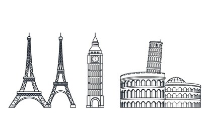 Obraz premium A stylized line vector icon set featuring a collection of London visit place concept