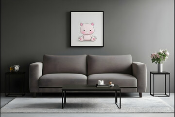 Cute Baby Animal Illustration in a Modern Living Room Setting Complements Decor Beautifully
