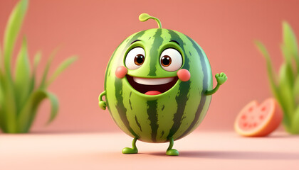 Fototapeta premium Joyful Watermelon Cartoon Character