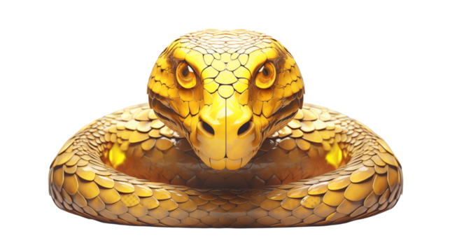 Golden Snake Coiled Ready to Strike Powerful Wildlife Image isolated on transparent background