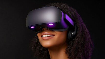 Fototapeta premium Young Professional Engaged in Virtual Reality Experience with AI Technology in a Softly Lit Interior Setting, Showcasing Innovation and Creativity in Modern Design