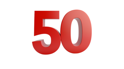 Red 3D Number Fifty Anniversary Milestone Sale isolated on transparent background