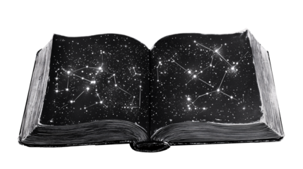 Open book with constellations on a transparent background