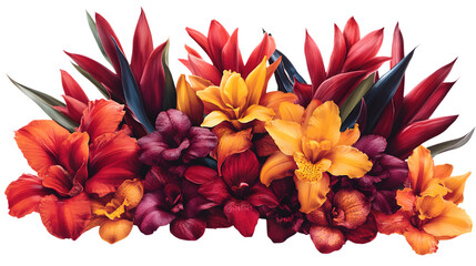 A vibrant arrangement of colorful flowers showcasing nature's beauty. Isolated transparent background