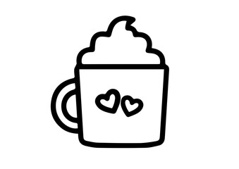 Sweetheart Coffee Mug: A delightful line drawing of a coffee mug decorated with two hearts and a swirl of whipped cream. Perfect for showcasing love, warmth, and comfort. 