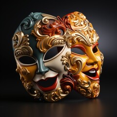 Traditional Venetian Comedy and Tragedy Mask for Theatrical Performances