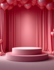 Romantic Pink Stage with Heart Balloons