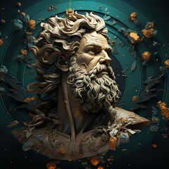 Artistic 2D Illustration of Neptune Featuring Eclectic Minimalistic Thin Lines