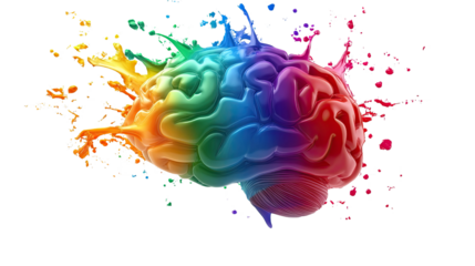 Rainbow Brain Splash: A vibrant, colorful brain explodes in a dynamic splash of rainbow hues, symbolizing creativity, innovation, and the power of ideas.  