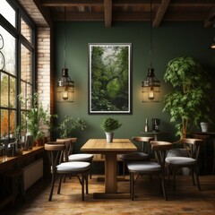 Fototapeta premium Photo of an Empty Blank Poster in a Cozy Cafe Environment