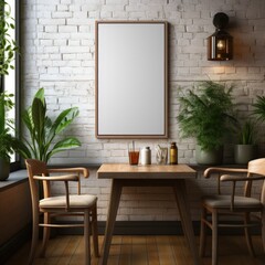Photo of an Empty Blank Poster in a Cozy Cafe Environment