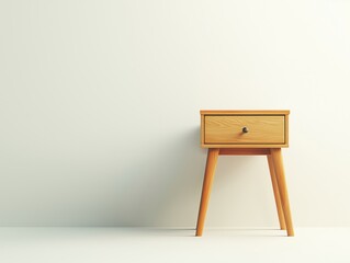 Minimalist Wooden Nightstand Against Soft Neutral Wall Background