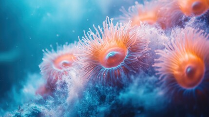 Stunning Close-Up of Colorful Sea Anemones in Underwater Scene