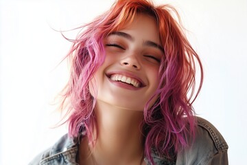 Cheerful Young Woman with Vibrant Multicolored Hair Smiling Brightly