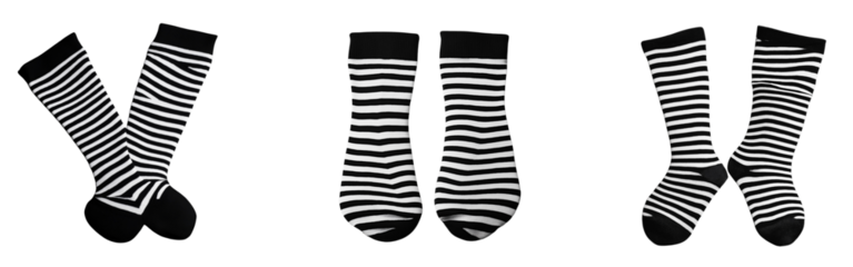 Set of a  black and white striped socks isolated on transparent background