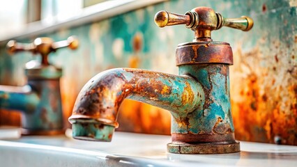Stained Faucet on White Ceramic Sink - Close-up Stock Photo