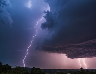 Powerful Lightning Bolts Striking During a Stormy Night