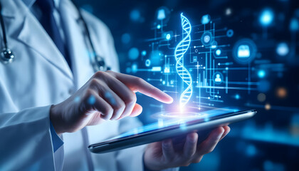 Doctor Using Tablet Shows Dna Genetic Research