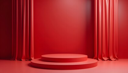 Red Stage with Curtains: Minimalist Product Display
