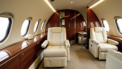 Luxurious private jet interior with premium business class seats for luxury travel