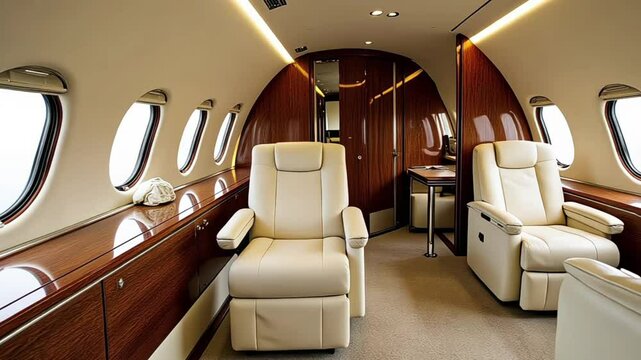 Luxurious private jet interior with premium business class seats for luxury travel