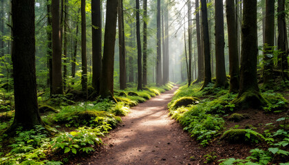 Fototapeta premium Sunlit Forest Path Peaceful Nature Trail Photography