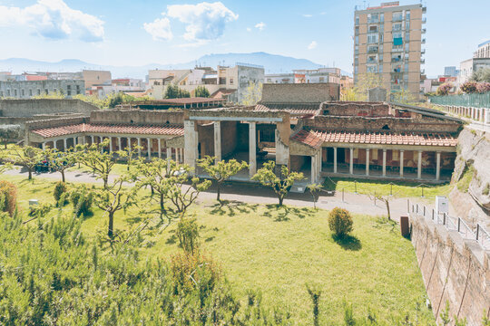Villa di Poppea (Villa Poppaea), ruins of a seaside Roman villa in the Pompeian suburban area of Oplontis, buried under the ashes of mount Vesuvio in 79 AD, Italy	
