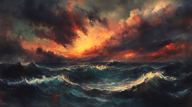 A stormy horizon with dark clouds rolling in over a wild and tempestuous sea