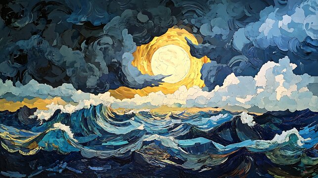 A stormy horizon with dark clouds rolling in over a wild and tempestuous sea