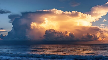 A dark sea churning beneath a sky heavy with thunderclouds, capturing the raw power of a storm