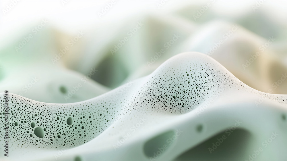 Poster Abstract close-up of smooth foam with small bubbles, creating a soft and flowing texture
