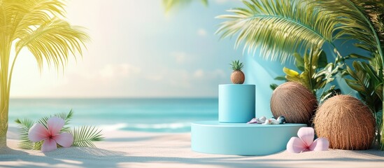 Obraz premium Tropical beach display, ocean backdrop